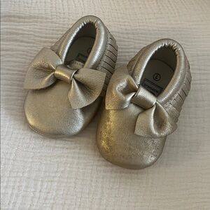 Gold Baby Moccasins with Bow